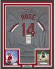 Framed Autographed/Signed Pete Rose 4256 35x39 Cincinnati Grey Baseball Jersey JSA COA