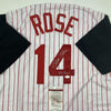 Autographed/Signed Pete Rose Hit King Cincinnati Pinstripe Baseball Jersey JSA COA