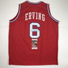 Autographed/Signed Julius Erving Dr. J Philadelphia 76ers Sixers Red Basketball Jersey JSA COA