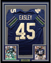 Framed Autographed/Signed Kenny Easley HOF 17  35x39 Seattle Seahawks Blue Football Jersey Beckett BAS COA