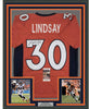 Framed Autographed/Signed Phillip Lindsay 35x39 Denver Orange Football Jersey JSA COA