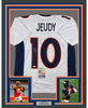 Framed Autographed/Signed Jerry Jeudy 35x39 Denver White Football Jersey JSA COA