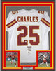 Framed Autographed/Signed Jamaal Charles 35x39 Kansas City White Football Jersey JSA COA