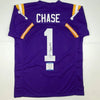 Autographed/Signed Ja'Marr Chase LSU Purple College Football Jersey Beckett BAS COA by Hall of Fame Sports Memorabilia