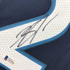 Framed Autographed/Signed Karl-Anthony Towns 35x39 Minnesota Blue Basketball Jersey Beckett BAS COA