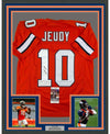 Framed Autographed/Signed Jerry Jeudy 35x39 Denver Retro Orange Football Jersey JSA COA