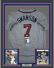 Framed Autographed/Signed Dansby Swanson 35x39 Atlanta Grey Baseball Jersey JSA COA