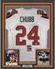 Framed Autographed/Signed Nick Chubb 35x39 Cleveland White Football Jersey JSA COA