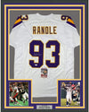 Framed Autographed/Signed John Randle 35x39 Minnesota White Football Jersey JSA COA