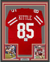 Framed Autographed/Signed George Kittle 35x39 San Francisco Red Football Jersey Beckett BAS COA
