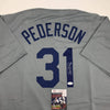 Autographed/Signed Joc Pederson Los Angeles LA Grey Baseball Jersey JSA COA