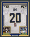 Framed Autographed/Signed Desmond King 35x39 Los Angeles LA White Football Jersey JSA COA