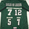 Framed Autographed/Signed Eagles QB Legends McNabb Cunningham Vick Jaworski 35x39 Philadelphia Green Football Jersey JSA COA