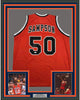 Framed Autographed/Signed Ralph Sampson 35x39 Virginia Orange College Basketball Jersey Tristar COA