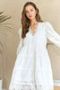 Lace Detail Tiered Eyelet V-Neck Babydoll Dress For Women – Feminine Boho Chic Dress, Fluttering, Elegant Lace & Eyelet by Stevvex