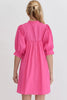 Pink Puff Sleeve Mini Dress Casual and Feminine Dress for Women Simple Classic Summer Dress by Stevvex
