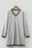 Light Grey Striped Trim V Neck Long Sleeve Preppy T Shirt Dress by Wild and Free Boutique