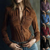Deerskin Velvet Long Sleeve Patchwork Blouse | Retro Style by FitiqueFit