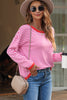 Pink Contrast Trimmed Striped Drop Shoulder Sweater