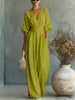Women's V-Neck Wide-Leg Jumpsuit – High Waist Pleated Elegant 11 Colors S–5XL by FitiqueFit