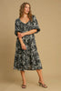 Ruffle Hem Flower Printed V-Neck Dress – Floral Print Dress, Ruffle Hem V-Neck Dress, Feminine Floral Dress, Elegant V-Neck Dress, Flirty Ruffle Hem Dress by Stevvex