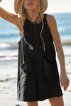 Lovelet Round Neck Sleeveless Romper with Pockets
