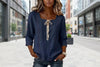 Printed Lace-Up Square-Neck Shirt – Three-Quarter Sleeve, Ramie by FitiqueFit