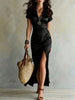 Women's High-Waist Slim-Fit Slit Maxi Dress by FitiqueFit