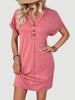 Elegant Button V-Neck Short Sleeve Dress Flattering Casual & Office Wear Simple Dress by Stevvex