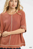 Umgee Linen Blend Scallop Trim Top by FitiqueFit