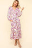 Lilac Full Size Floral V-Neck Long Sleeve Dress With Side Pockets Elegant & Practical Dress by Stevvex