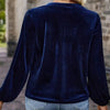 Women's Solid Color V-Neck Button Detail Long Sleeve Pullover by FitiqueFit