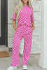 Rose Checkered Print Half Sleeve Tee 2pcs Lounge Pant Set by Wild and Free Boutique