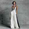 Women's Sleeveless V-Neck Contrast Color Wide-Leg Jumpsuit by FitiqueFit