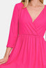 Three-Quarter Sleeve Surplice Dress with Pockets – Surplice Neckline Dress, Three-Quarter Sleeve Dress, Pocketed Mini Dress, Flattering Surplice Dress, Casual Surplice Dress, Elegant Mini Dress, Feminine Mini Dress by Stevvex
