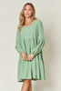 Light Green Double Take Full Size V-Neck Sleeve Tiered Dress with Pockets Elegant & Comfortable Casual Dress by Stevvex