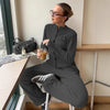 Women's Half-High-Neck Ribbed Knit Cardigan & Button-Front Trousers Set by FitiqueFit