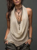 Women's Halterneck V-Neck Backless Slim-Fit Knit Top by FitiqueFit