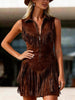 Women's Suede Western Tassel Sleeveless Slim-Fit Midi Dress by FitiqueFit