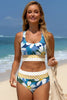 Green Floral Print Racerback High Waist Bikini Swimwear by Wild and Free Boutique
