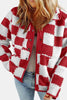 Elegant Checkered Snap Down Long Sleeve Teddy Jacket Soft & Warm Colorful Jacket by Stevvex