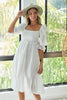 New Summer Dot Flounce Sleeve Smocked Tiered Midi Dress – Fluttering, Charming Swiss Dot Dress with Flounce Sleeves, Smocked Waist, and Tiered Design by Stevvex
