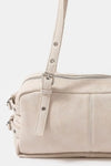 Fame Beige Leather Handbag Grommet Belt Strap Rectangular