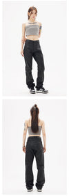 Waterproof Tactical Pants Straight Black Washed Jeans