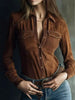 Deerskin Velvet Long Sleeve Patchwork Blouse | Retro Style by FitiqueFit