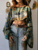 Women's Ethnic Style Printed Loose Long-sleeve Short Crop Top by My Store