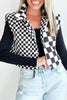 Brown Checkered Stand Collar Cropped Puffer Vest by Wild and Free Boutique