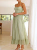 Vintage Ruffled Hem Midi Dress With Tied And Ruched Detail Elegant Feminine Girls Dress by Stevvex