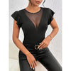 Women’s Summer Ruffle Mesh Panel Top – Short Sleeve Slim Fit Casual Tee Blouse by FitiqueFit