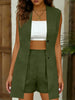 Women's V-Neck Sleeveless Vest Jacket & Shorts Set – Elegant Commuter Style by FitiqueFit